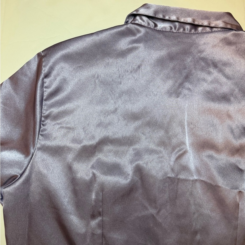 Vintage Express Satin Pointed Collar Zip Cropped Top Purple Size L - Picture 8 of 9